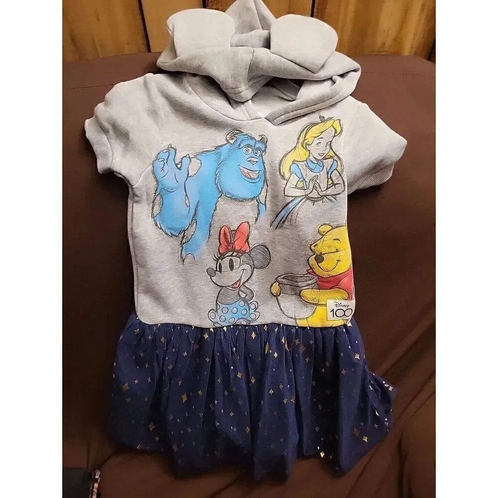 DISNEY GIRLS WINNIE THE POOH MINNIE MOUSE CHARACTER THEME DRESS HOODED SM 6-6X